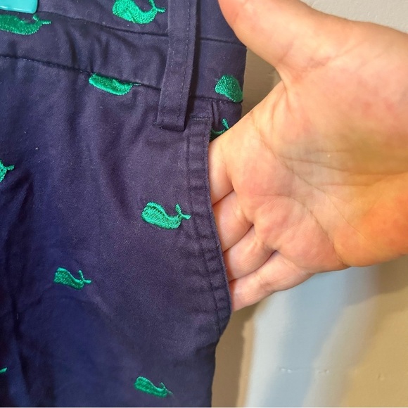 British Khaki Preppy Whale Shorts Navy Blue with Green Embroidery Size: 10 - Picture 3 of 7